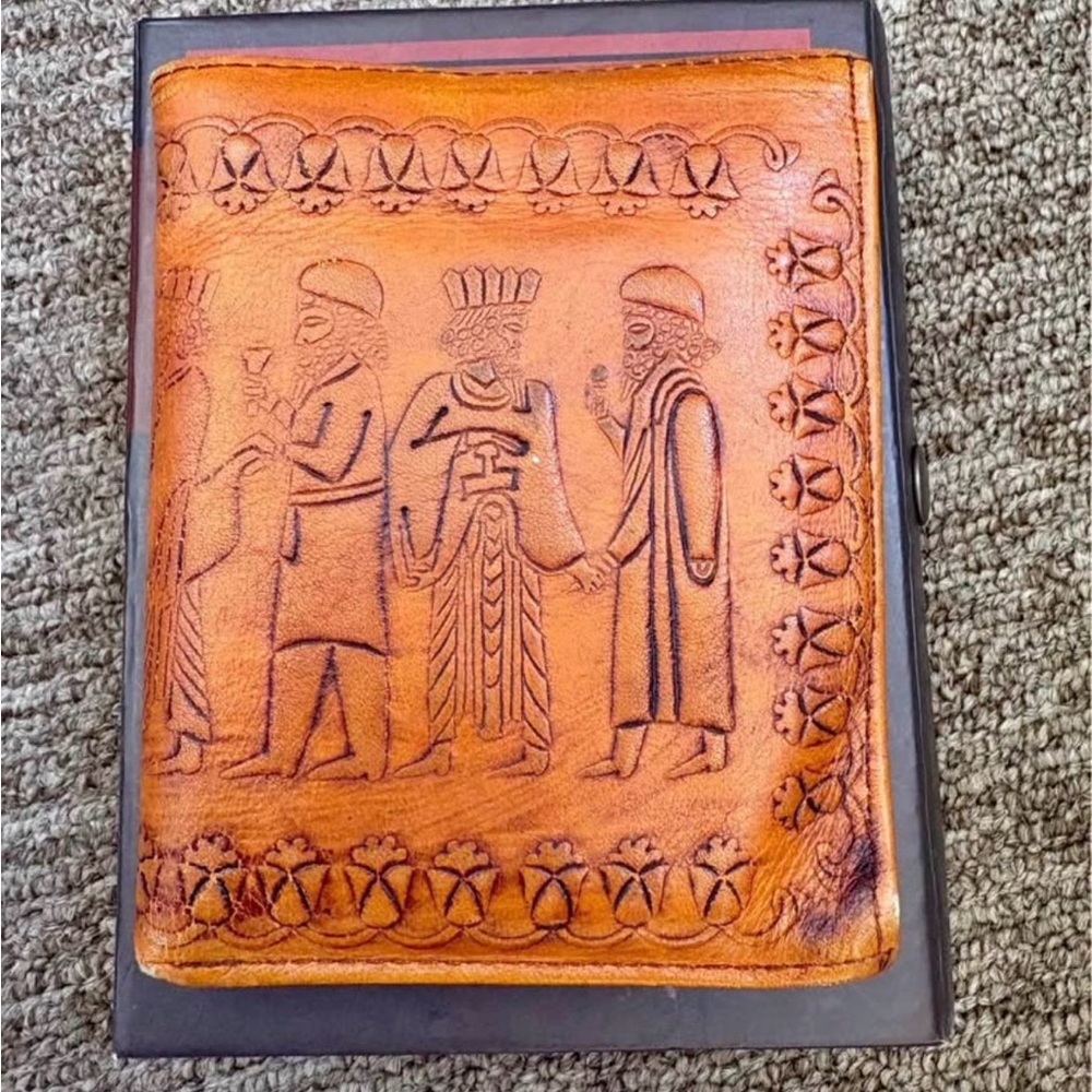 persian leather wallet Farvahar Hand tooled beautifully made